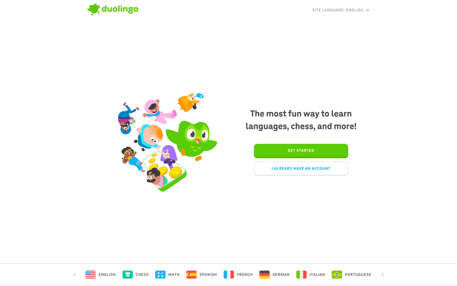 Top screenshot of Duolingo.com