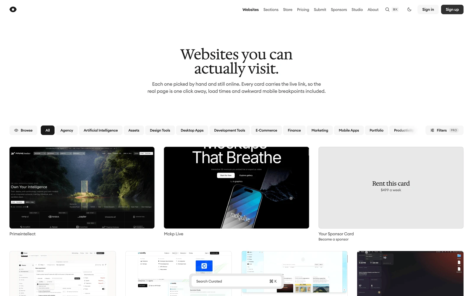 Top screenshot of Curated.Design