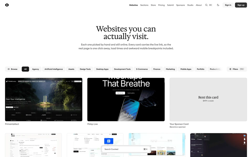 Screenshot of Curated.Design