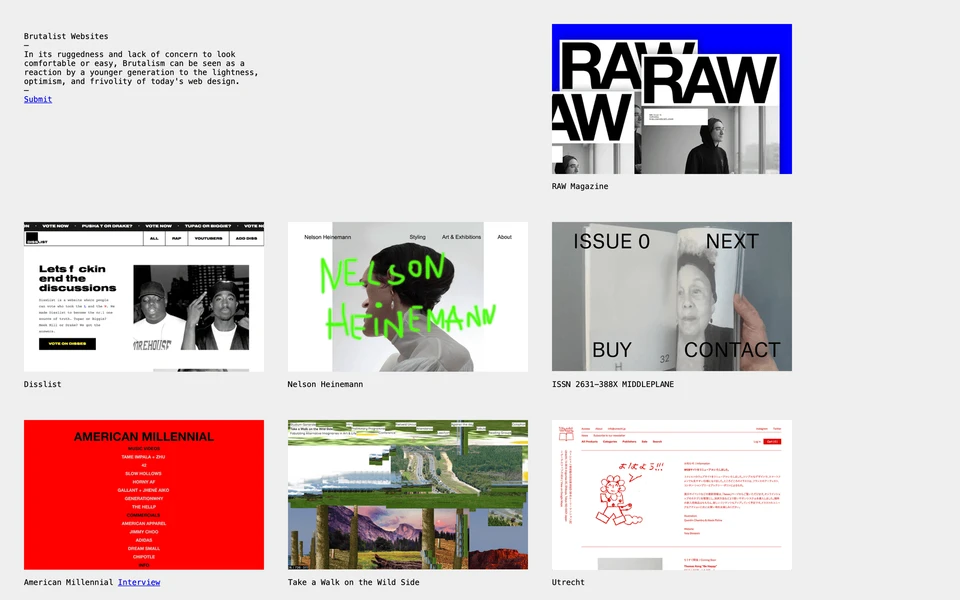 Screenshot of BrutalistWebsites.com