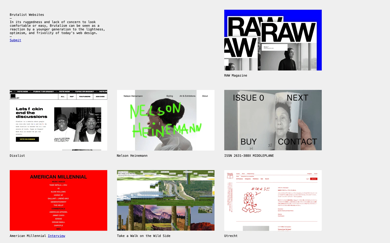 Top screenshot of BrutalistWebsites.com
