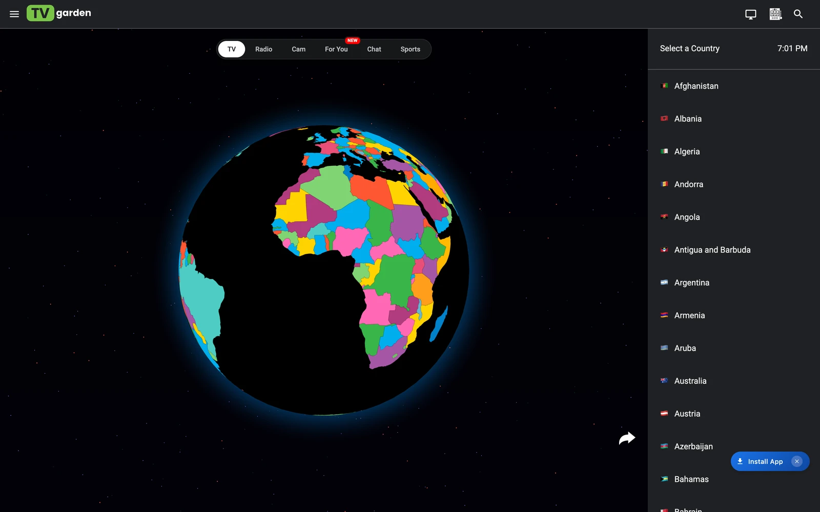 Top screenshot of TVGarden.world