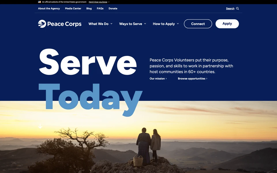 Screenshot of PeaceCorps.gov