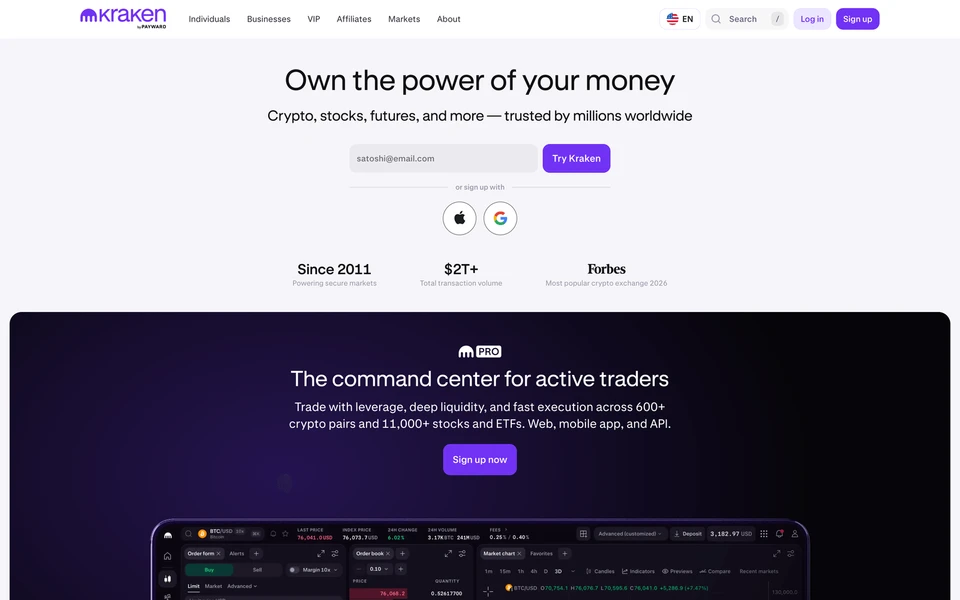 Screenshot of Kraken.com