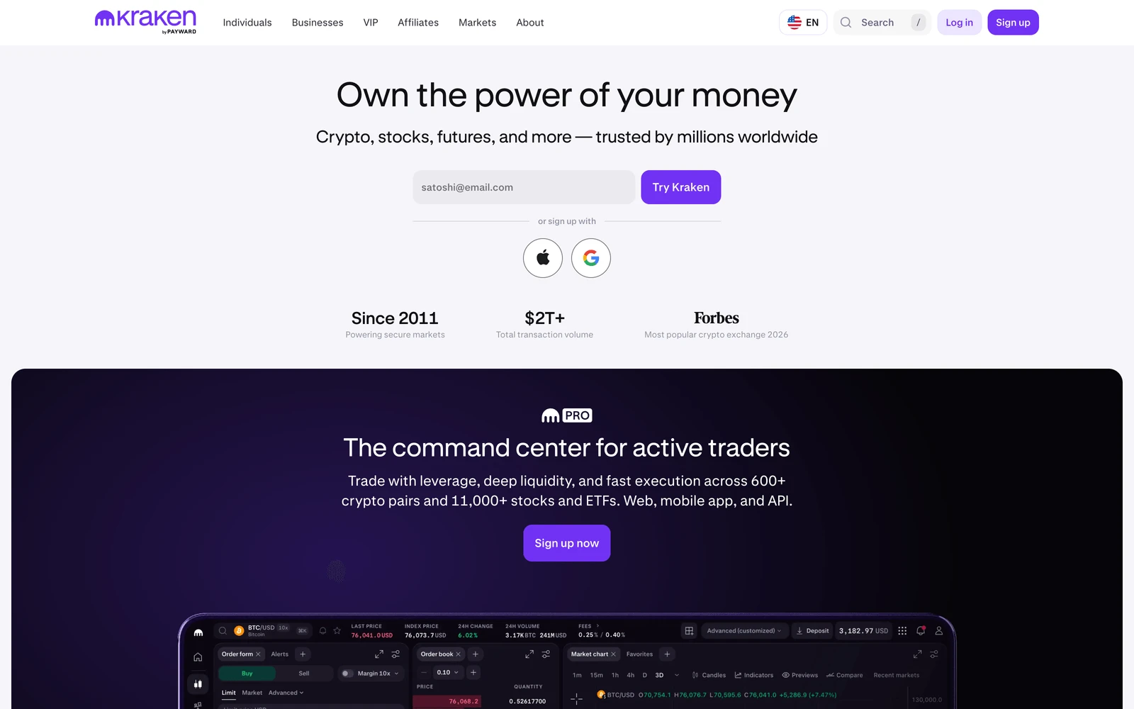 Top screenshot of Kraken.com