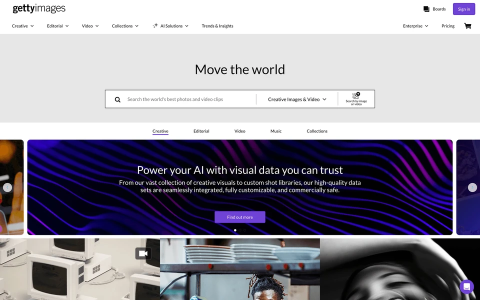 Screenshot of GettyImages.ca