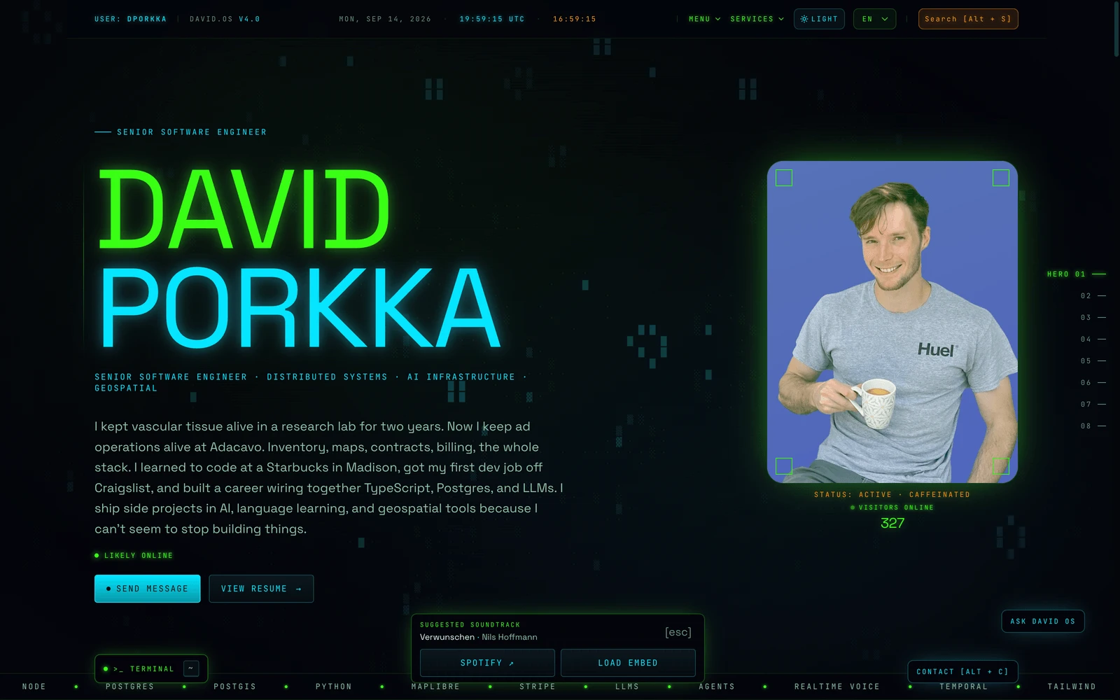 Top screenshot of DavidPorkka.com