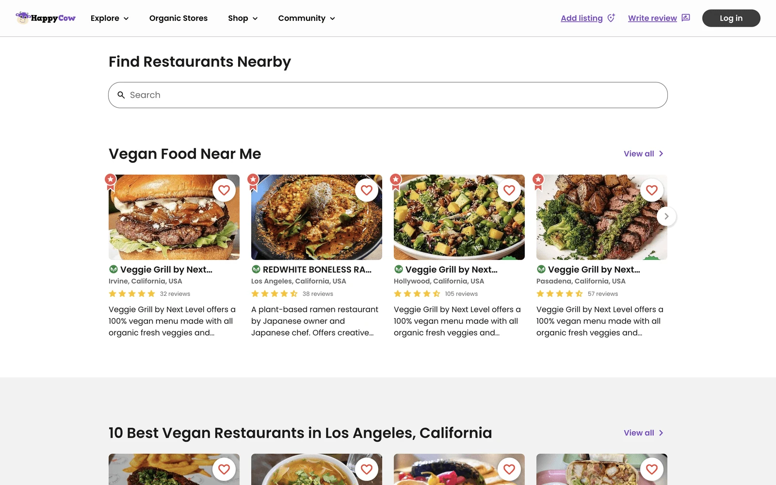 Top screenshot of HappyCow.net