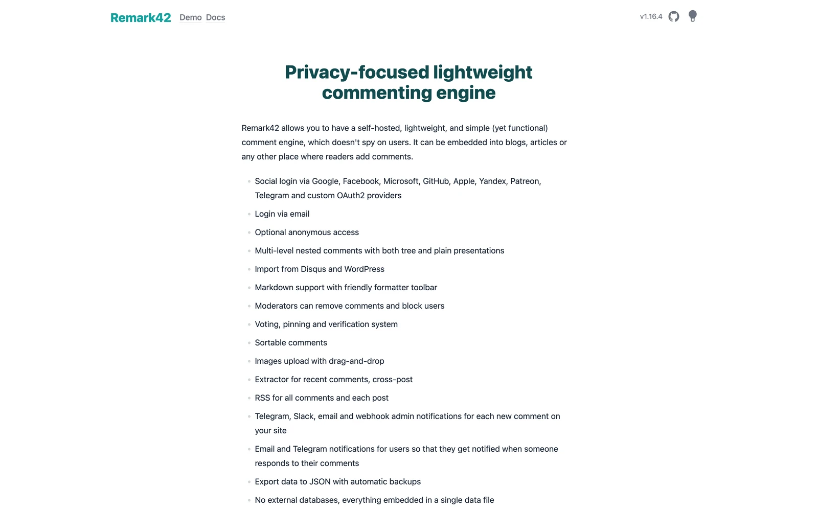 Top screenshot of Remark42.com