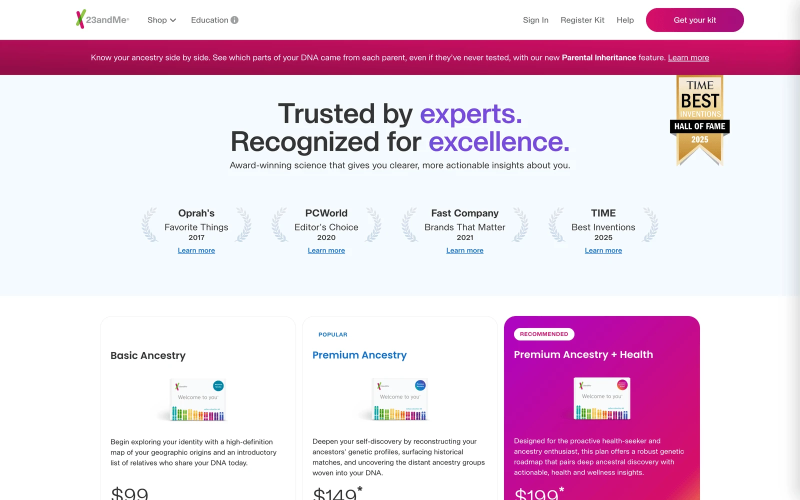 Top screenshot of 23andMe.org