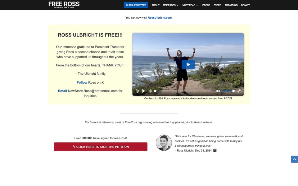 Screenshot of FreeRoss.org
