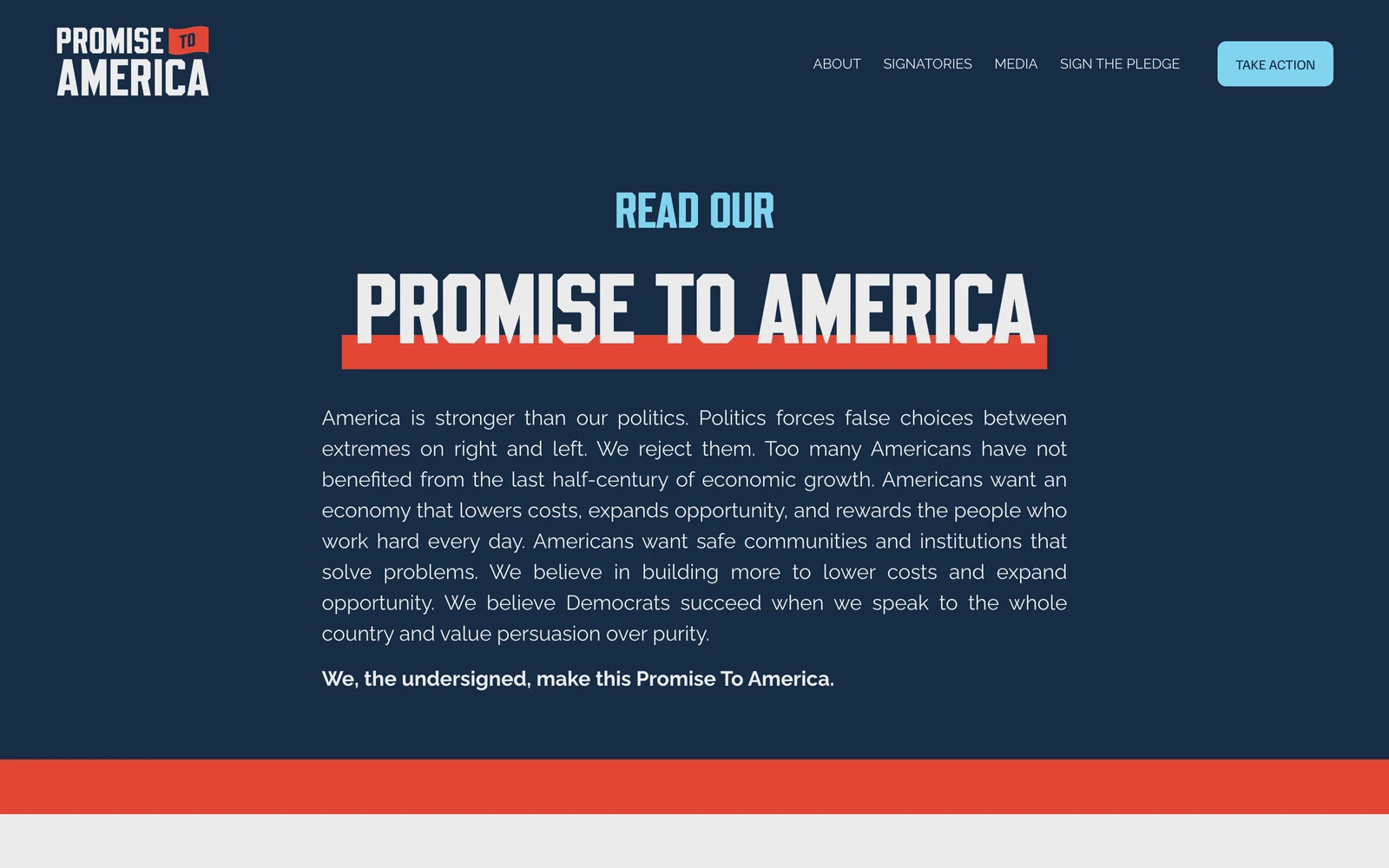 Top screenshot of ThePromiseToAmerica.com