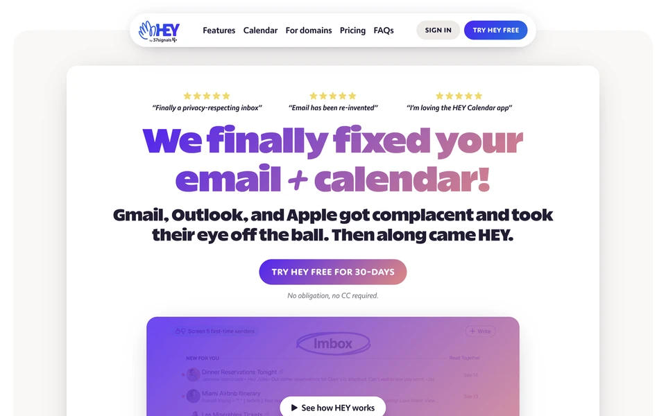 Screenshot of Hey.com