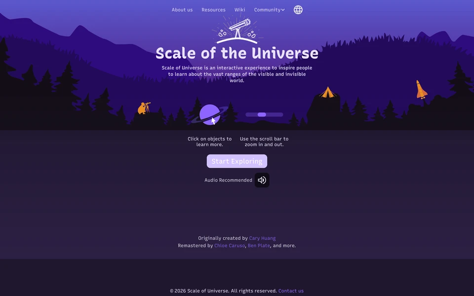 Screenshot of ScaleOfUniverse.com