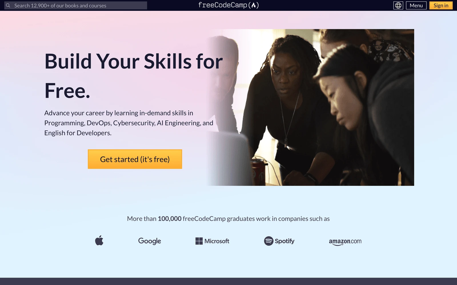 Top screenshot of FreeCodeCamp.org