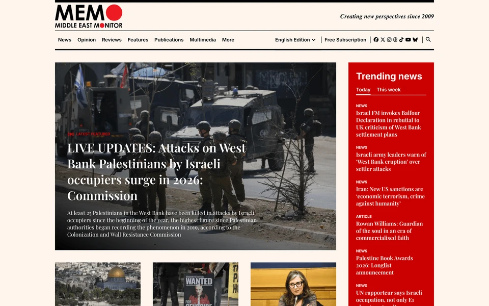 Screenshot of MiddleEastMonitor.com