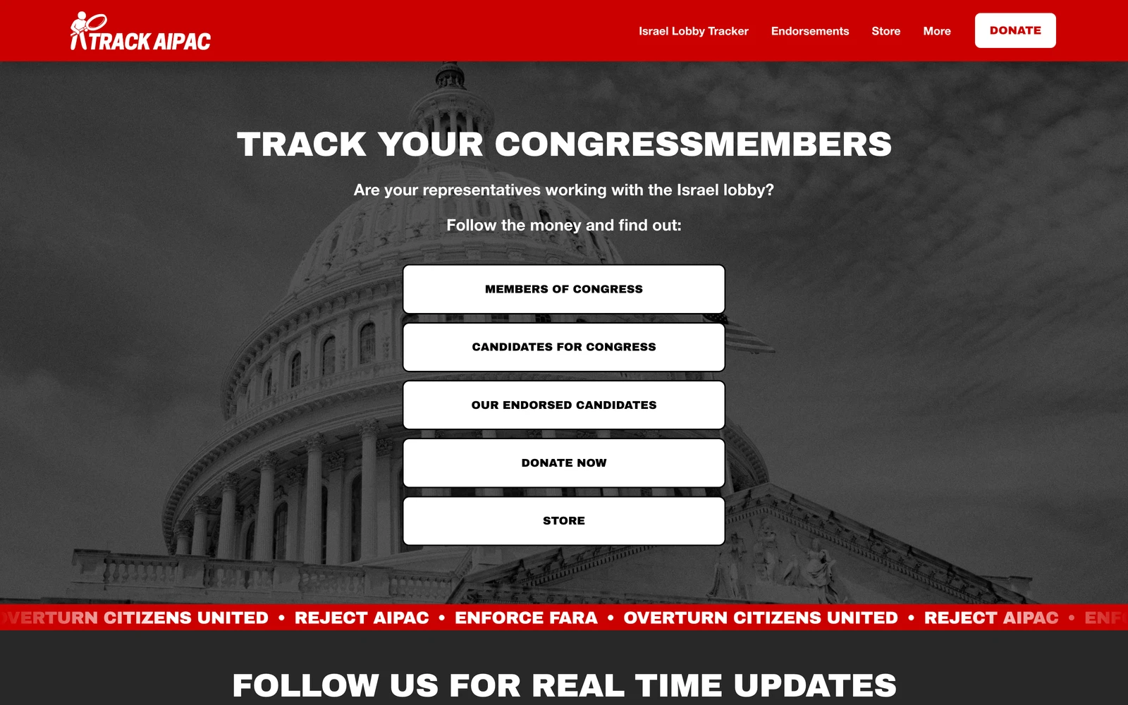 Top screenshot of TrackAIPAC.com
