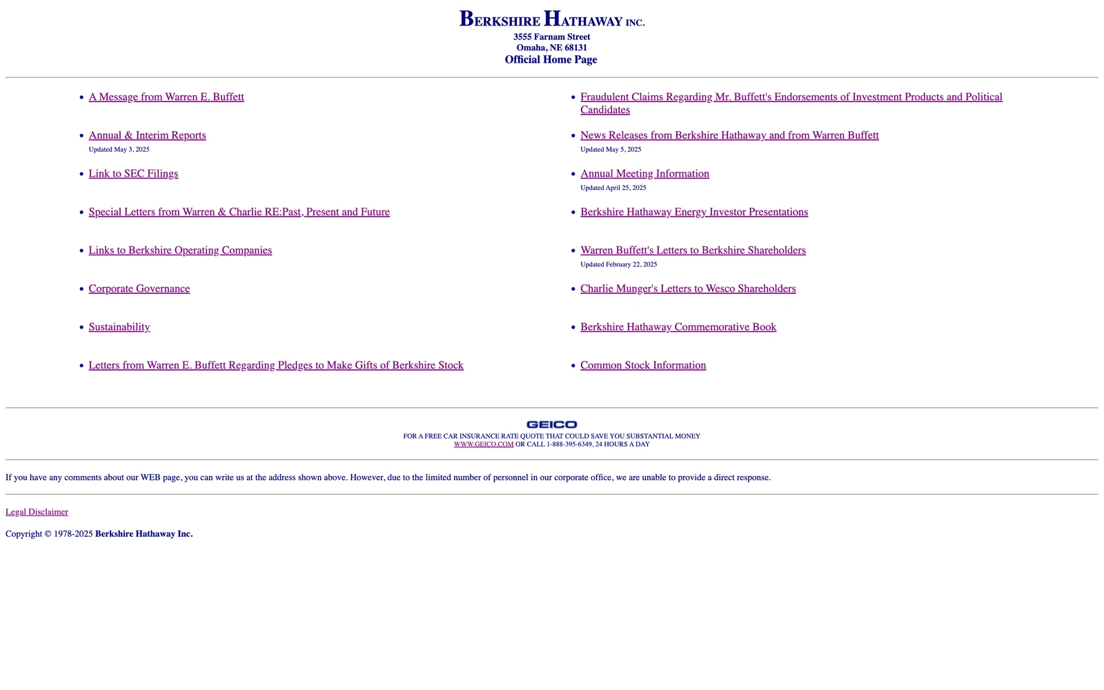 Top screenshot of BerkshireHathaway.com