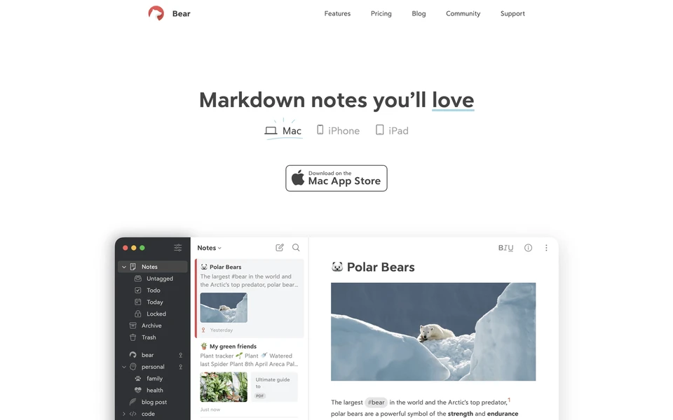 Screenshot of Bear.app