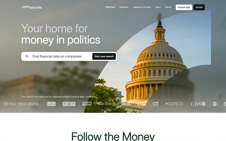 Screenshot of OpenSecrets.org