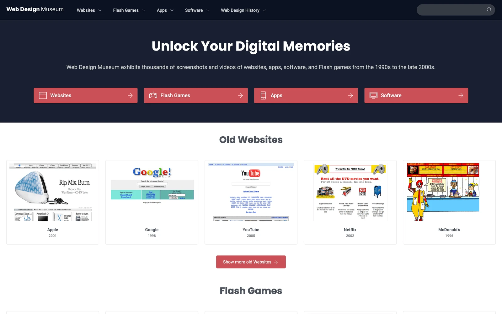 Top screenshot of WebDesignMuseum.org
