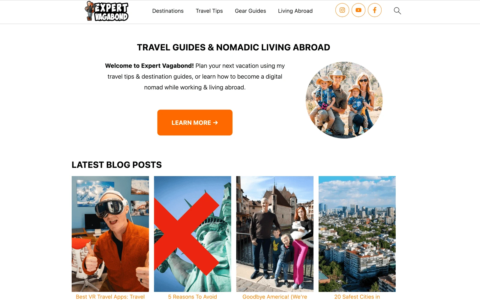 Top screenshot of ExpertVagabond.com