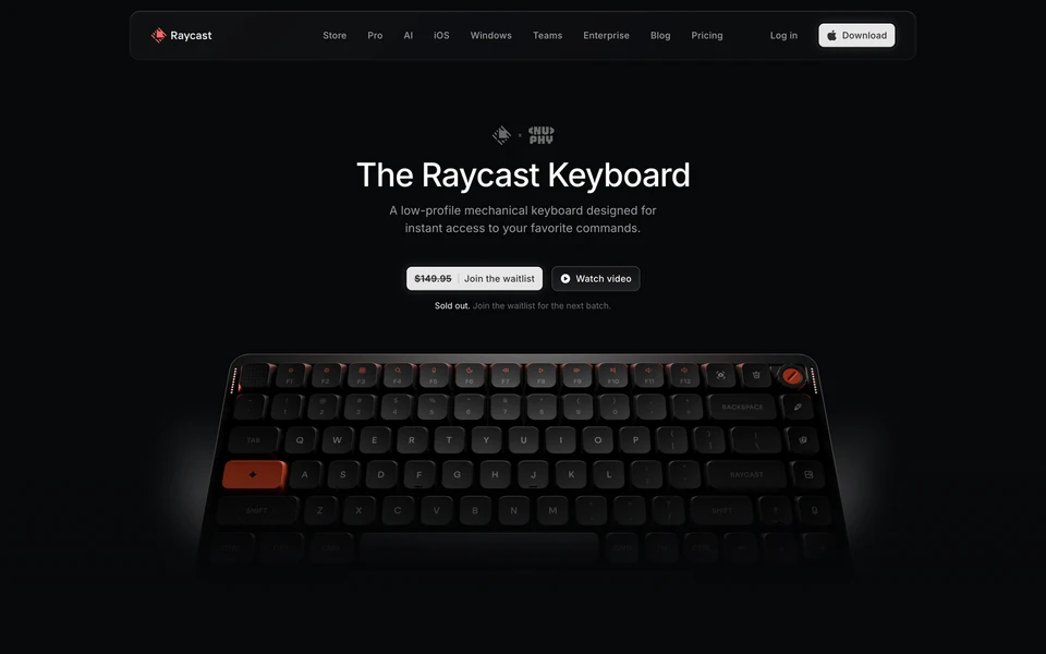 Screenshot of Raycast.com Keyboard