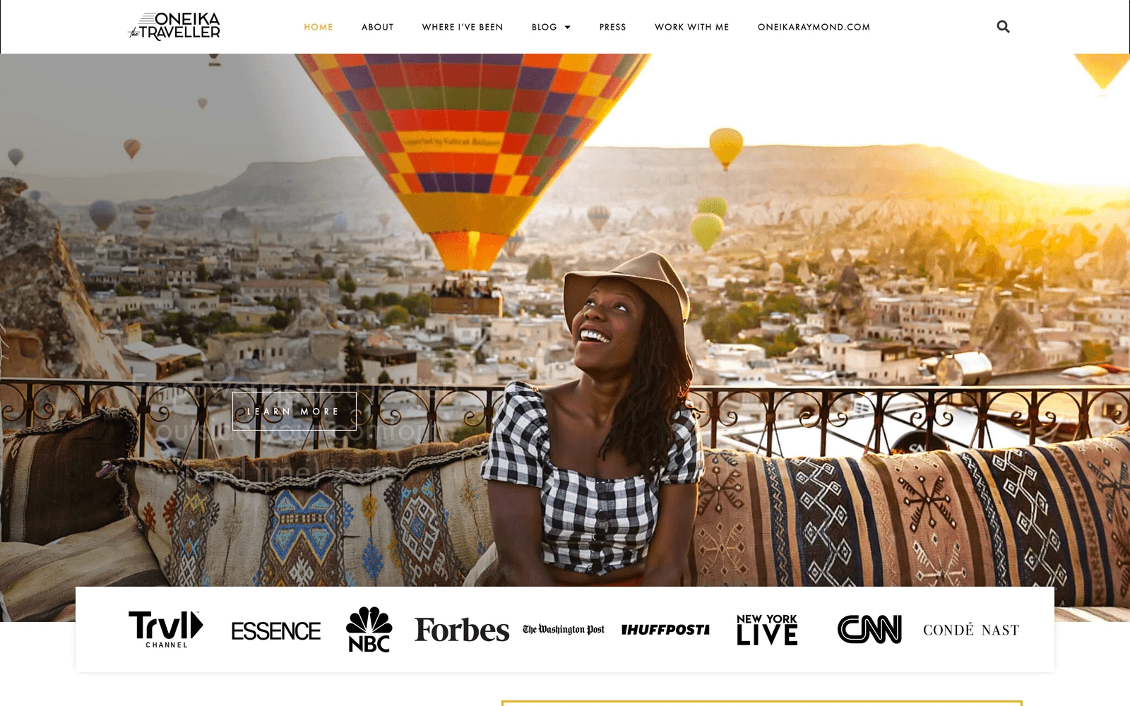 Top screenshot of OneikaTheTraveller.com