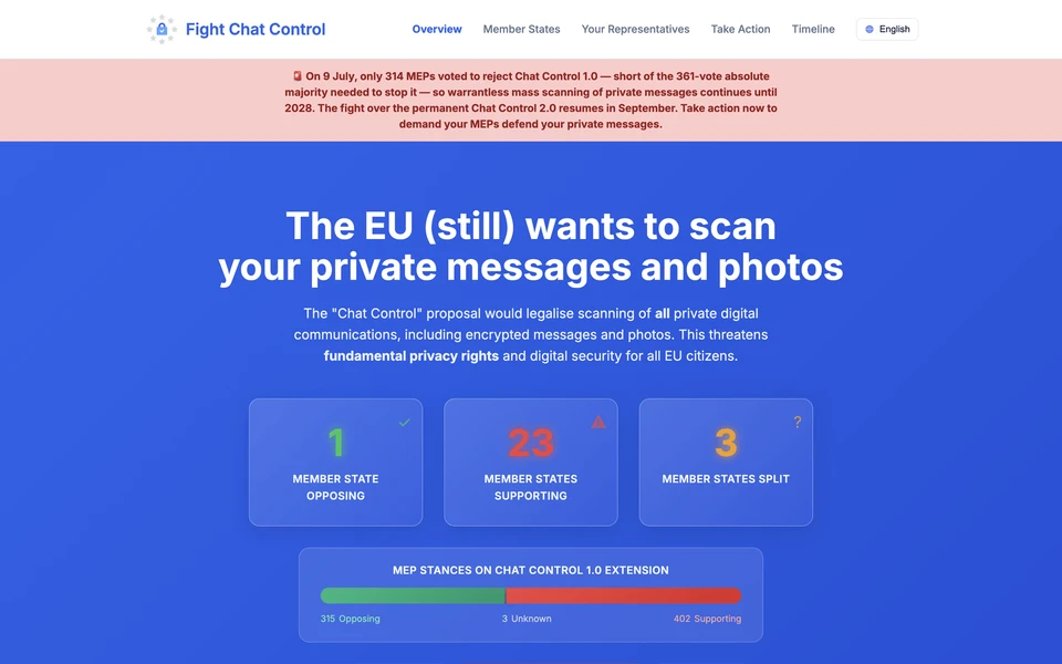 Screenshot of FightChatControl.eu