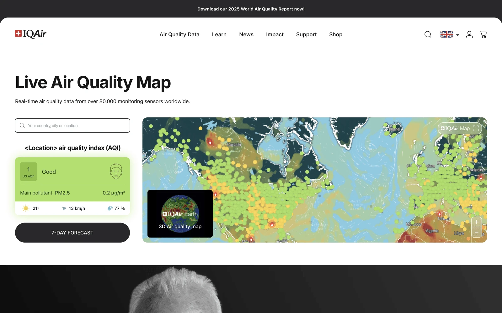 Top screenshot of IQAir.com