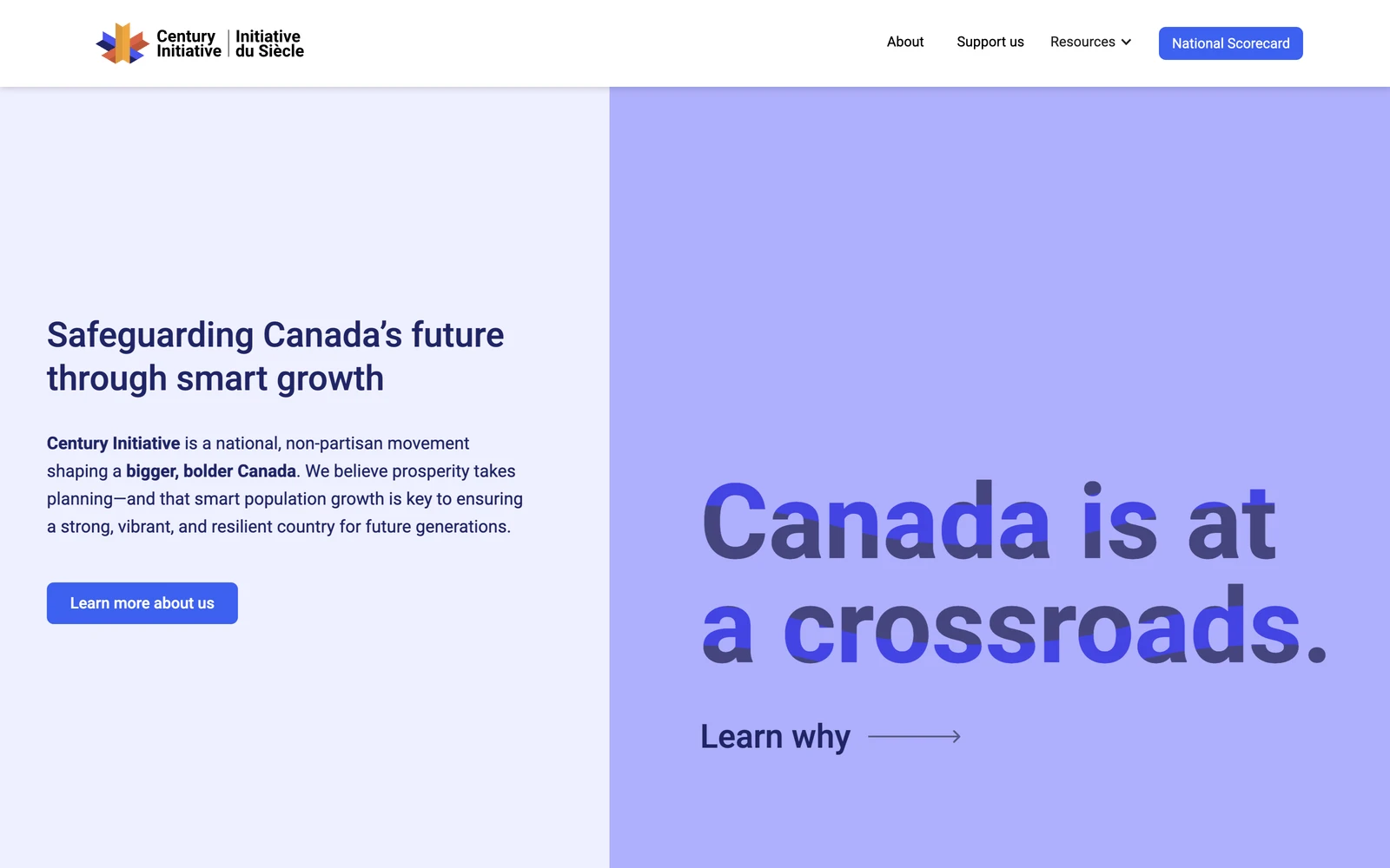 Top screenshot of CenturyInitiative.ca