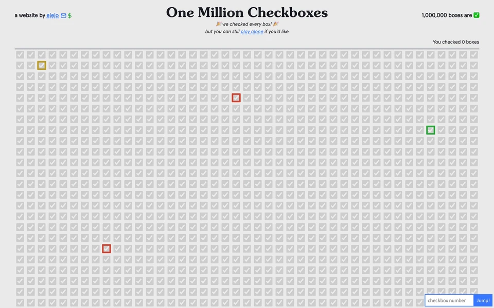 Screenshot of OneMillionCheckboxes.com
