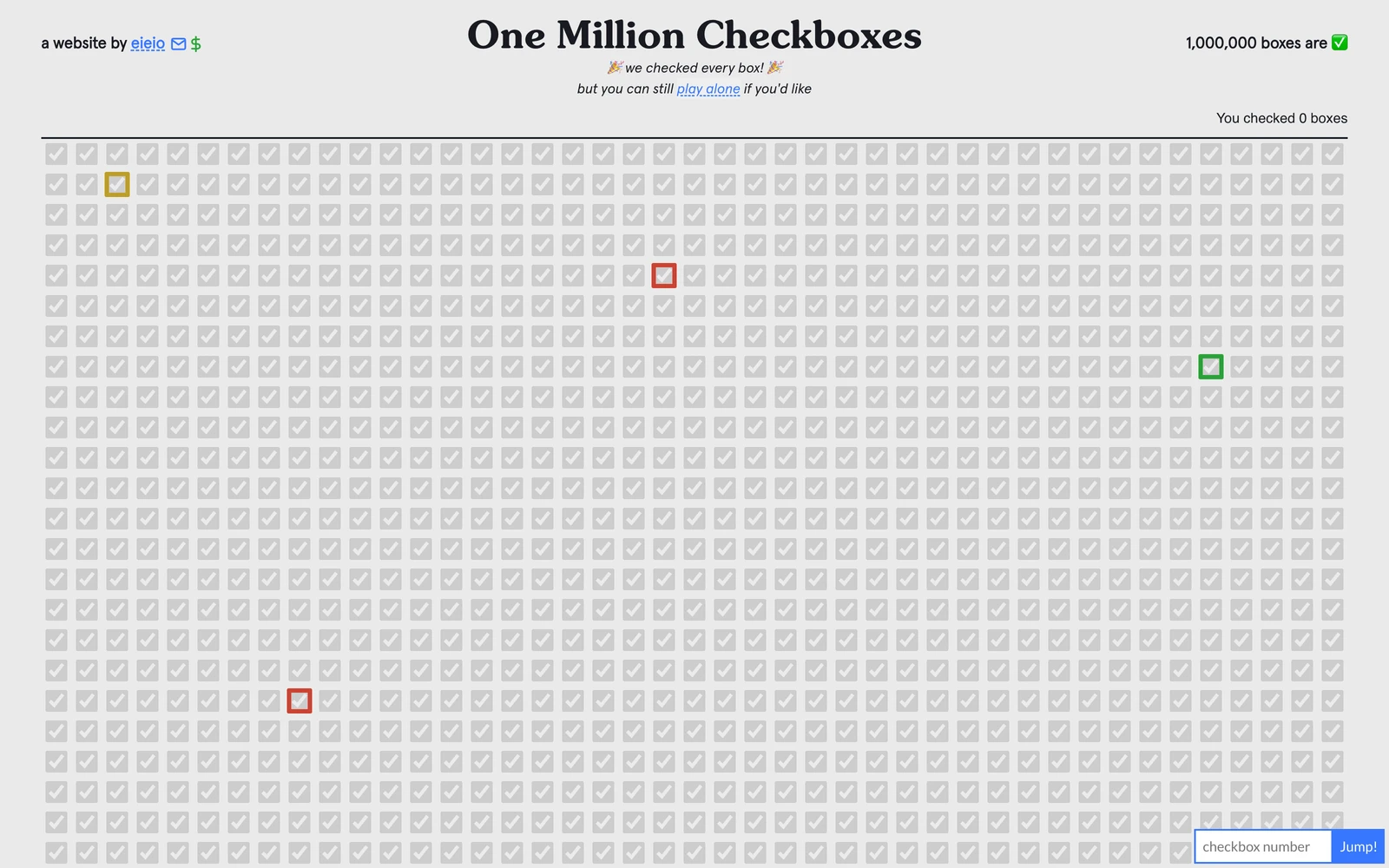 Top screenshot of OneMillionCheckboxes.com