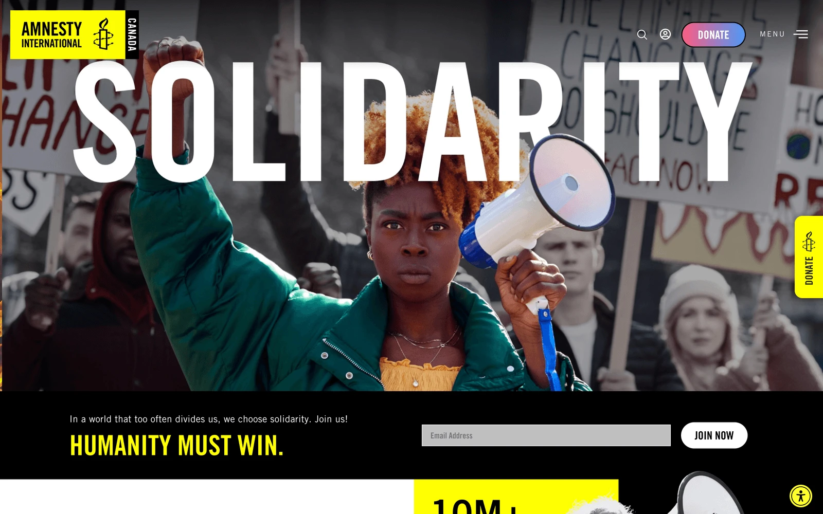 Top screenshot of Amnesty.ca