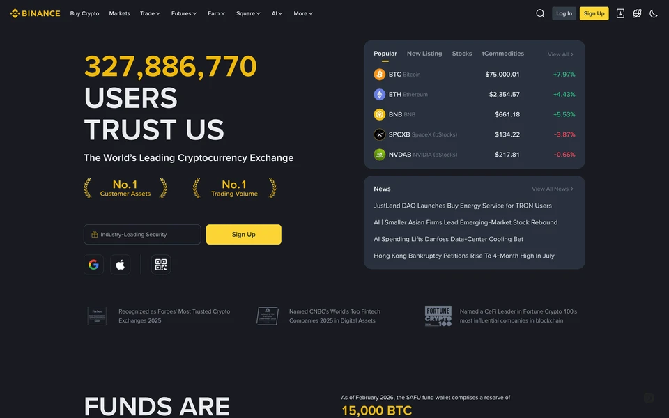 Screenshot of Binance.com