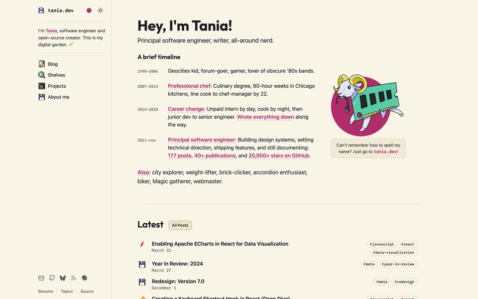 Screenshot of Tania.dev