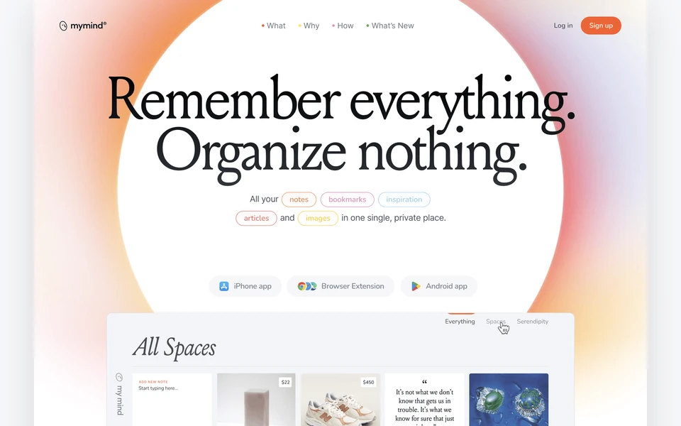 Screenshot of MyMind.com