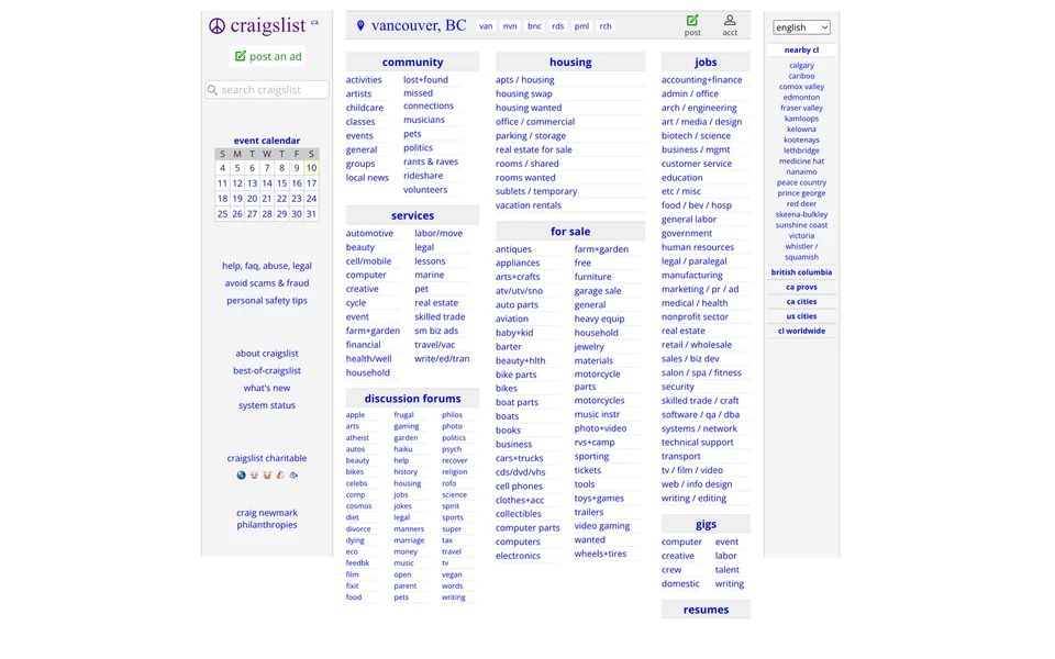 Screenshot of CraigsList.org
