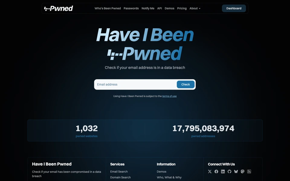 Screenshot of HaveIBeenPwned.com