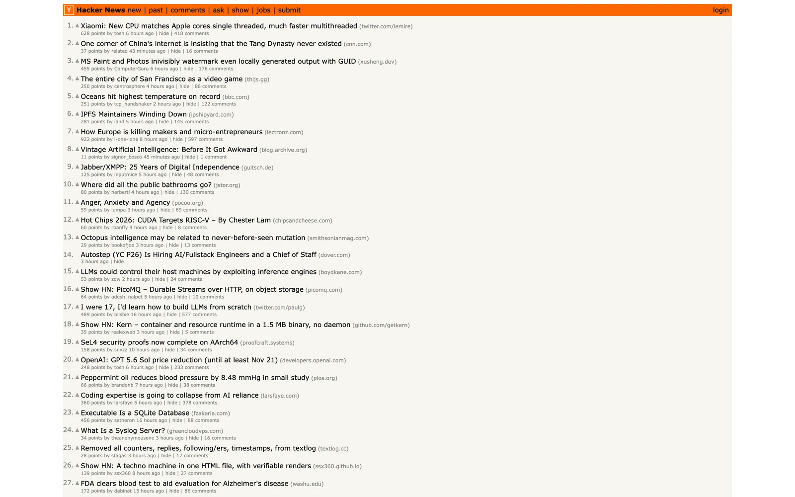 Top screenshot of HackerNews.com