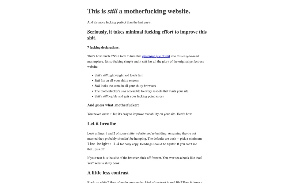 Screenshot of BetterMotherfuckingWebsite.com