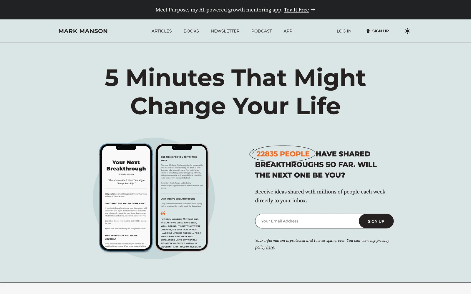 Top screenshot of MarkManson.net