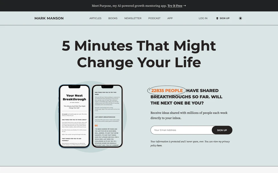 Screenshot of MarkManson.net