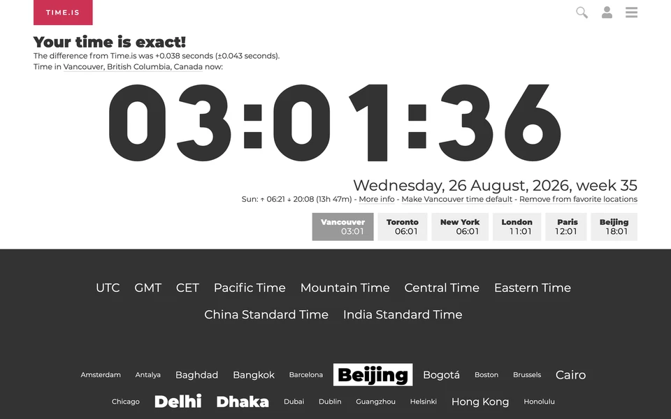 Screenshot of Time.Is