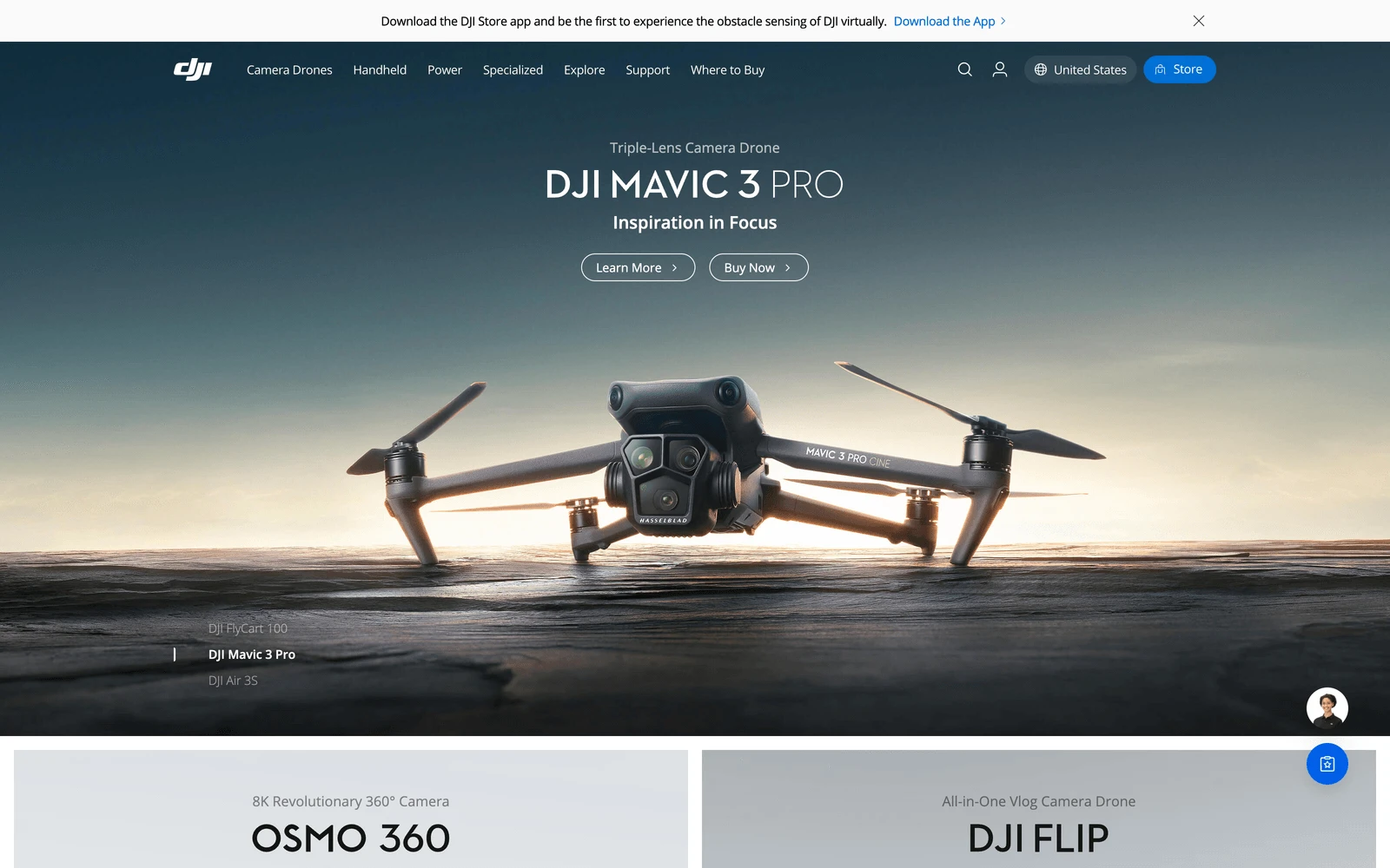 Top screenshot of DJI.com