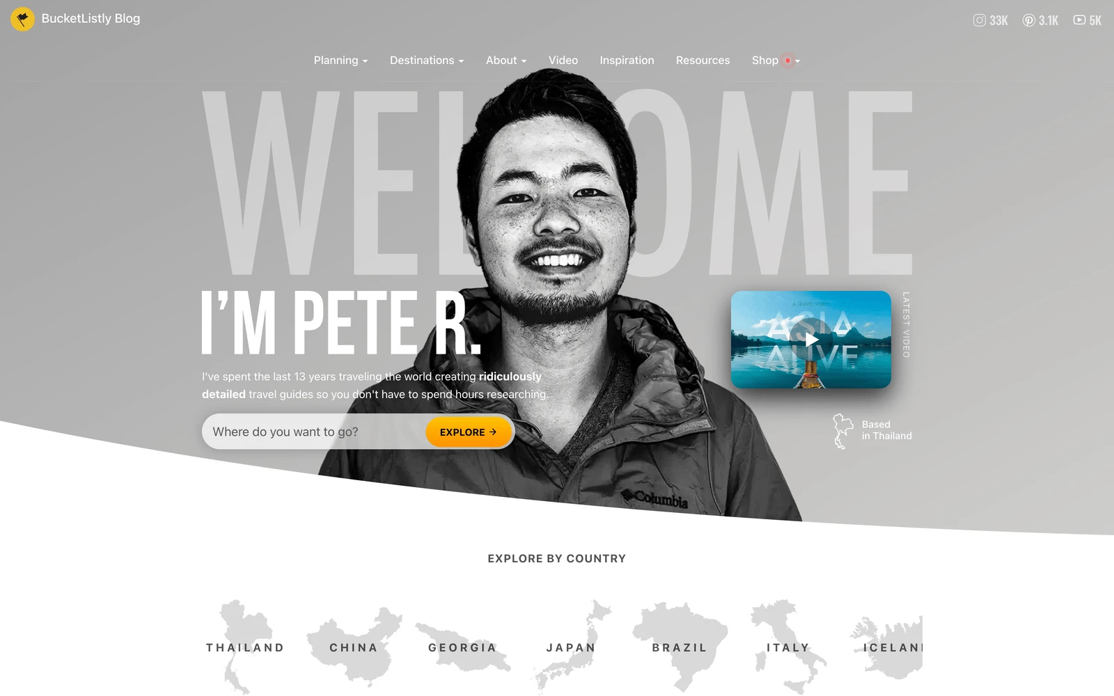 Top screenshot of BucketListly.blog