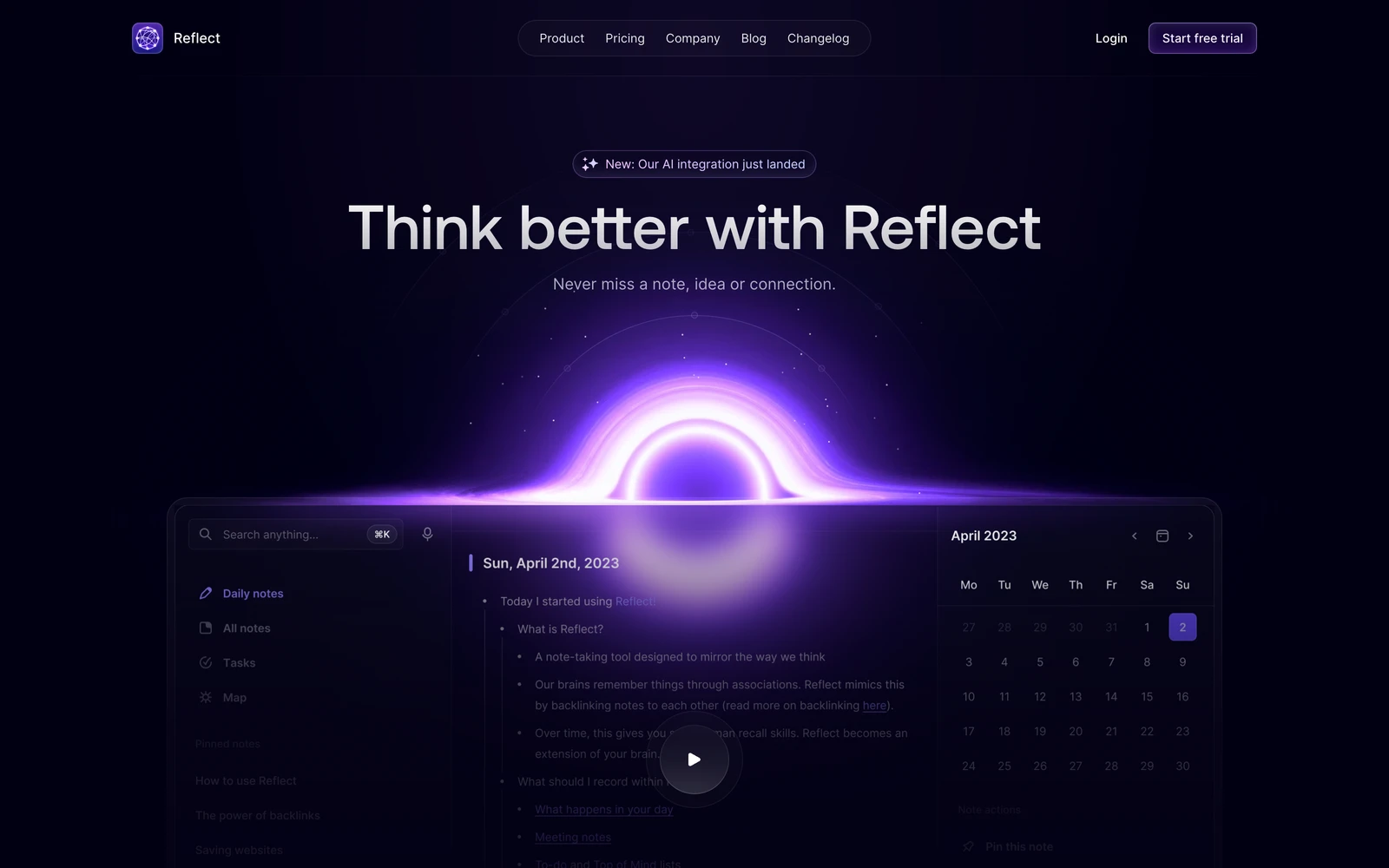 Top screenshot of Reflect.app