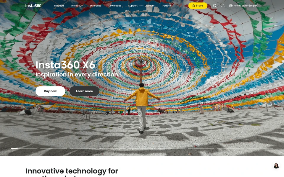 Screenshot of Insta360.com