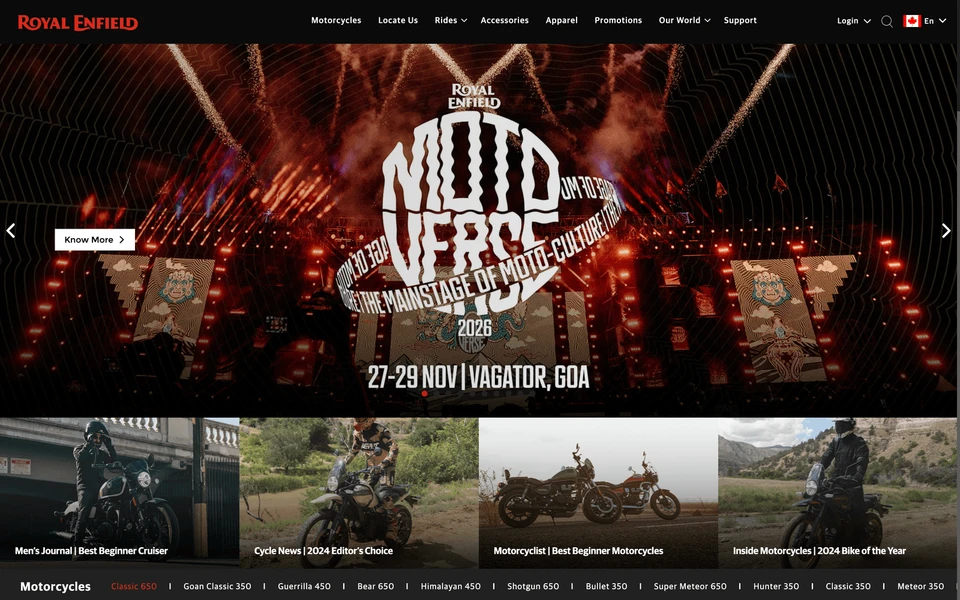 Screenshot of RoyalEnfield.com