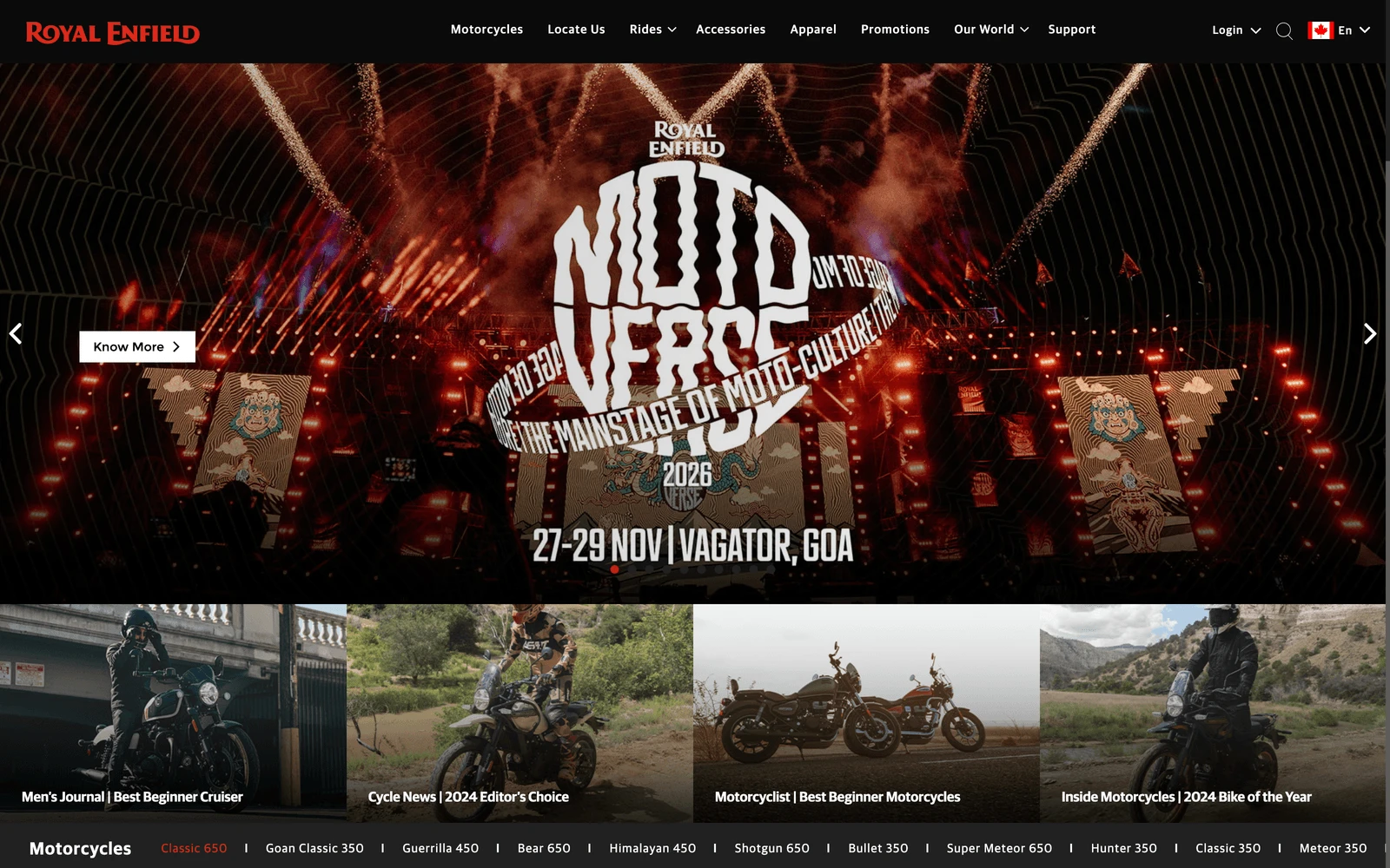 Top screenshot of RoyalEnfield.com